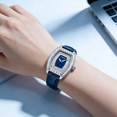 2026年新款瓦莱茨满钻手表轻奢小众女士腕表石英表气质蓝轻奢女表