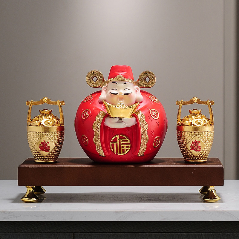 招财进宝财神爷摆件 新中式桌面装饰 玄关客厅开业礼品 潮州手工