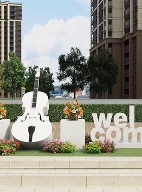 户外大提琴花架落地摆件金属创意婚庆道具园林小区雕塑景观装饰品