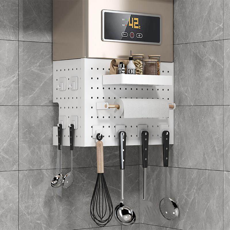 燃气热水器管道遮挡罩装饰洞洞板厨房壁挂下方遮丑板锅炉灶置物架