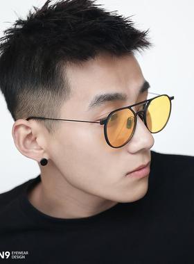 enson9碳纤维超轻夜视偏光太阳镜 时尚圆框墨镜飞行员潮眼镜男女