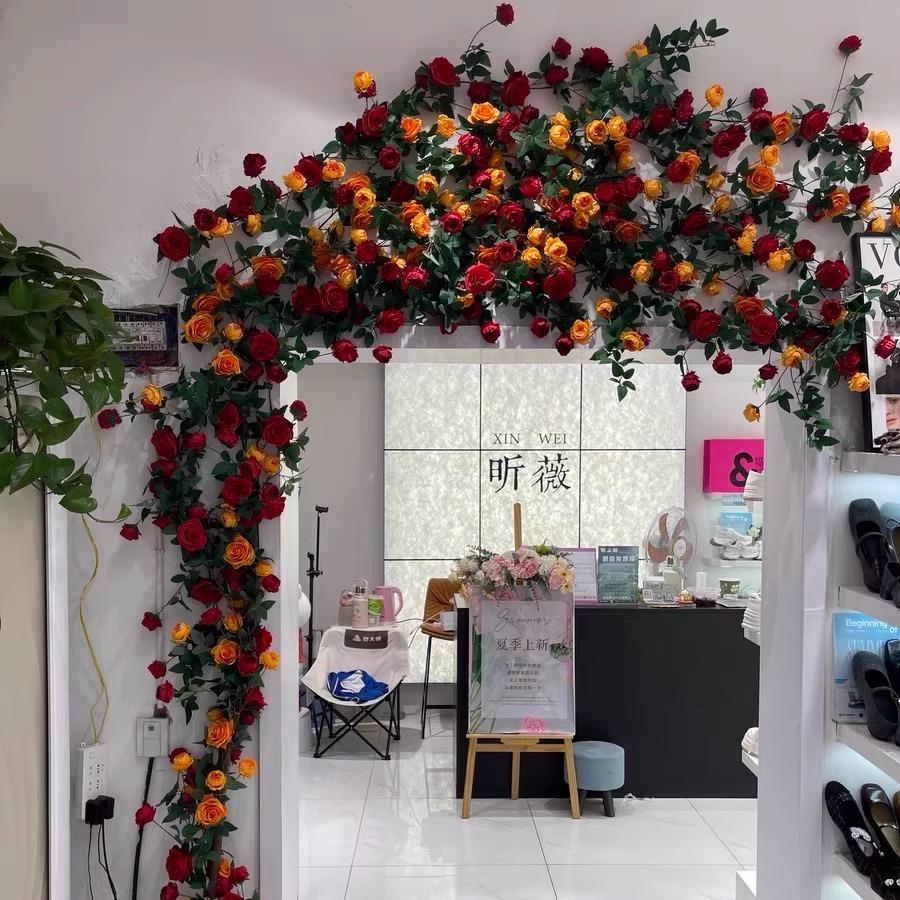 仿真高档玫瑰花藤假花藤条墙面拱门垂吊空调管道缠绕遮挡装饰藤蔓