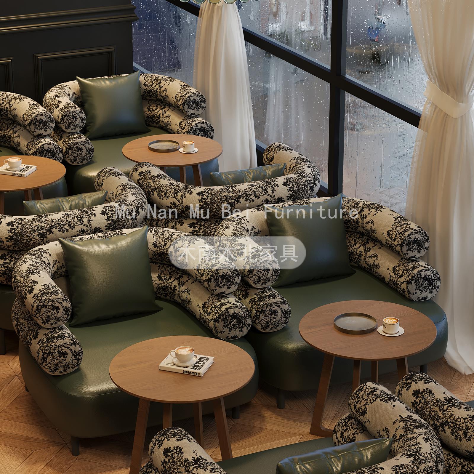 覆古风咖啡厅奶茶甜品店休闲卡座沙发西餐厅商用休息接待桌椅组合