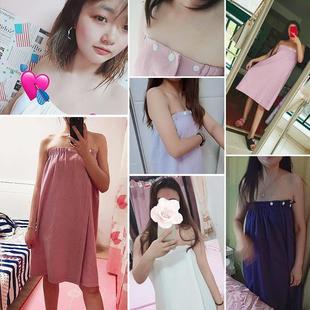浴巾女可穿可裹家用纯棉按扣吸水不掉毛女士睡衣两用抹胸浴裙定制