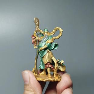 纯铜关二爷伽蓝神像菩萨彩绘家用护法关羽佛像武财神关公车载摆件