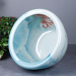 陶瓷鱼缸浅蓝水缸养鱼阳台睡莲荷花缸室外庭院陶瓷大缸鱼缸大水缸