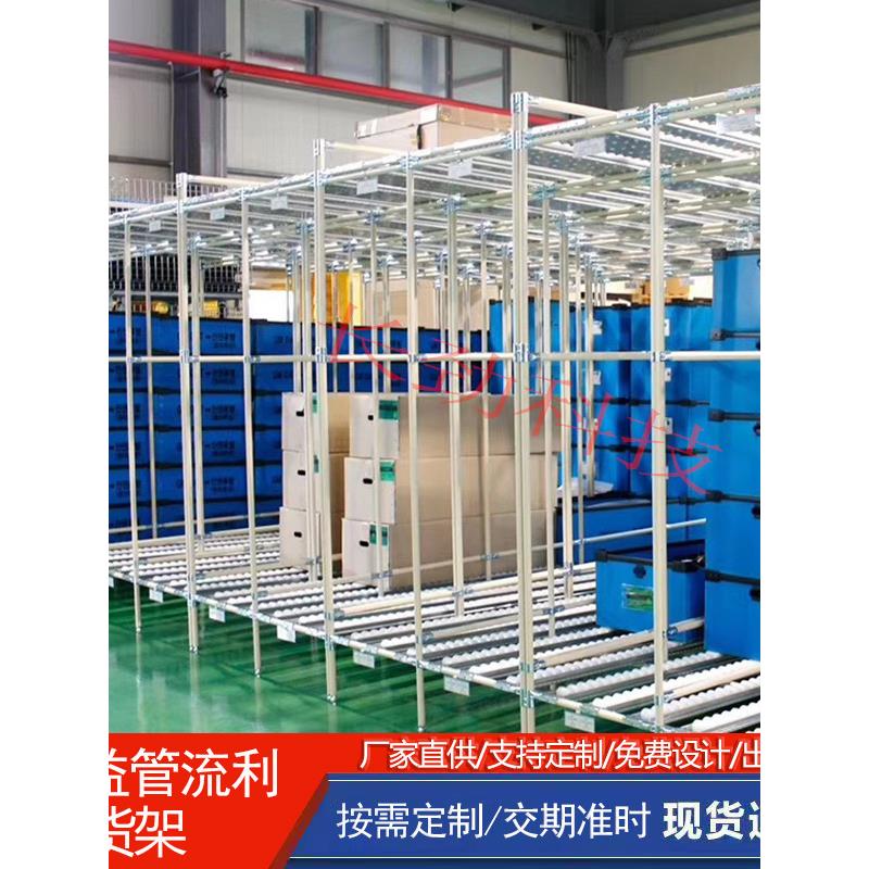 精益管流利条货架工厂车间分拣滑轨滚轮式可以移动手推精益管货架