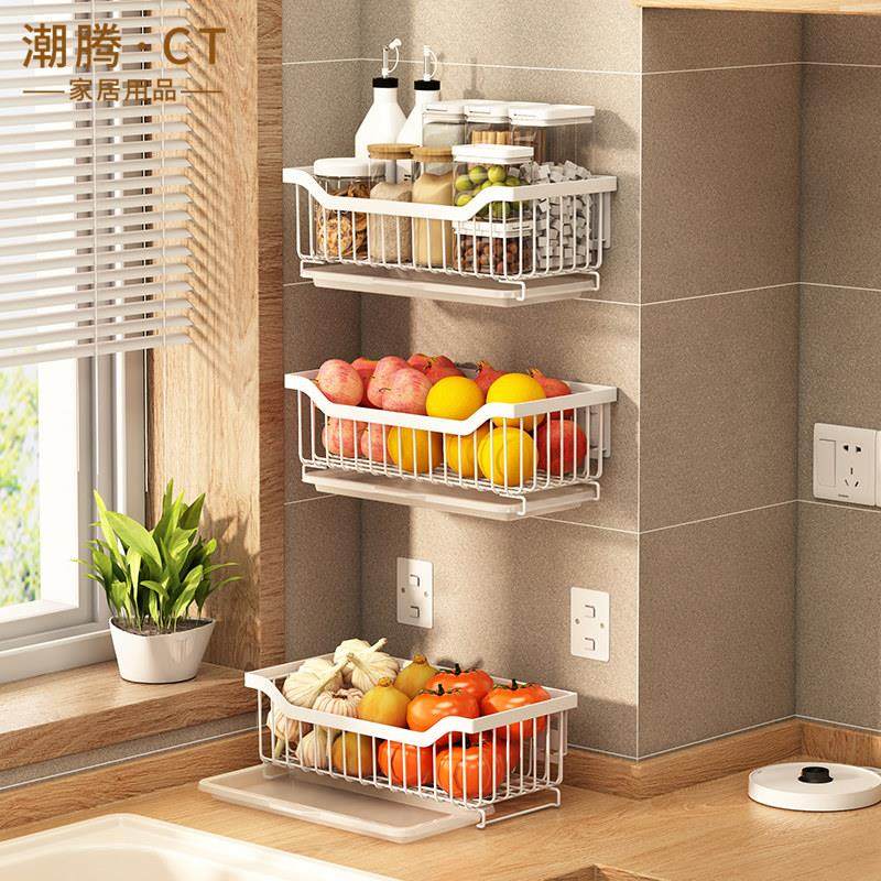 厨房菜篮子置物架免打孔壁挂蔬菜水果收纳层架果蔬篮架子沥水收纳,厨房/烹饪用具,厨房置物架/置物柜/角架,淘宝优惠券,粉丝福利购,淘宝优惠卷