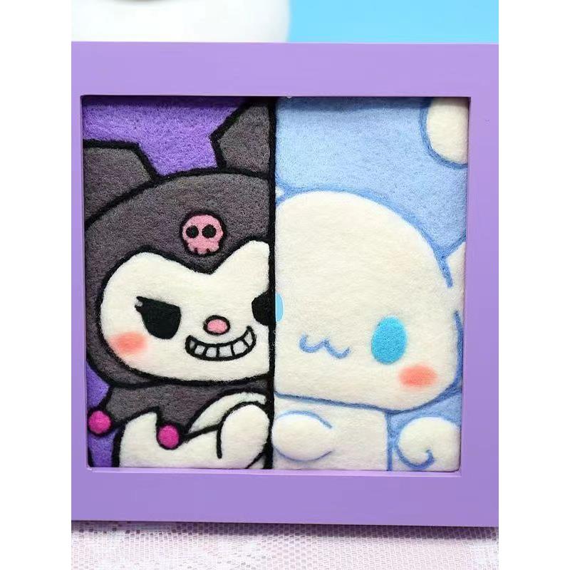 羊毛毡戳戳乐相框画diy手工材料包戳戳绣情侣礼物熊猫画画装饰画