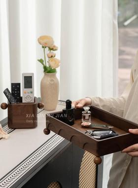 钥匙收纳玄关摆件实木套装轻奢高档入户进门中古风装饰高级感木盒