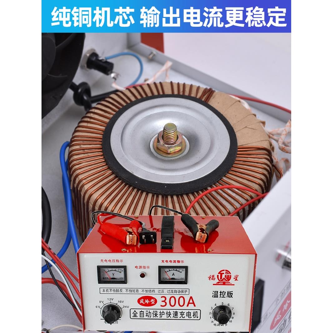 300A纯铜汽车电瓶充电器大功率货车叉车充电机6v12v24v智能通用