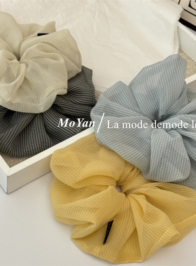 超大肠发圈简约复古法式高弹力格子气质绑发绳韩国网红鹅黄色