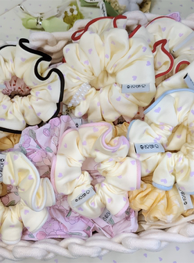 见甜则喜 原创手作小众设计感针织大肠发圈奶黄色爱心公主头绳女