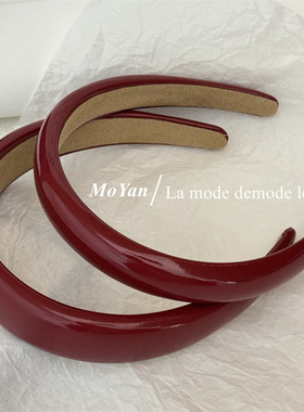 复古红色皮质海绵发箍女高颅顶压发发卡洗脸外出发捆气质显白