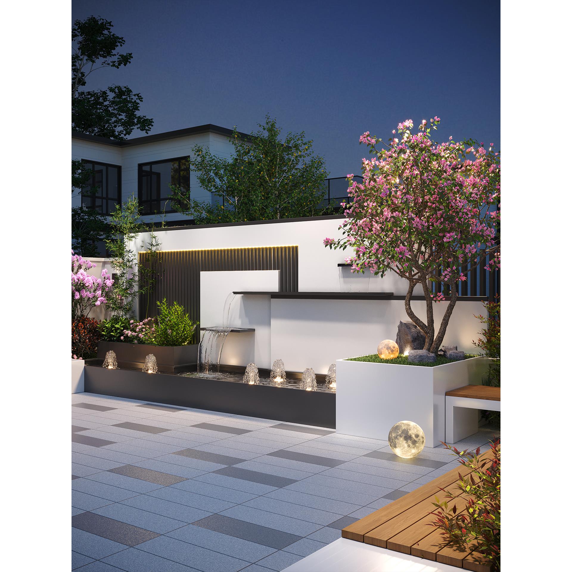 庭院不锈钢流水景墙别墅造景鱼池循环水系叠水瀑布水幕墙流水摆件