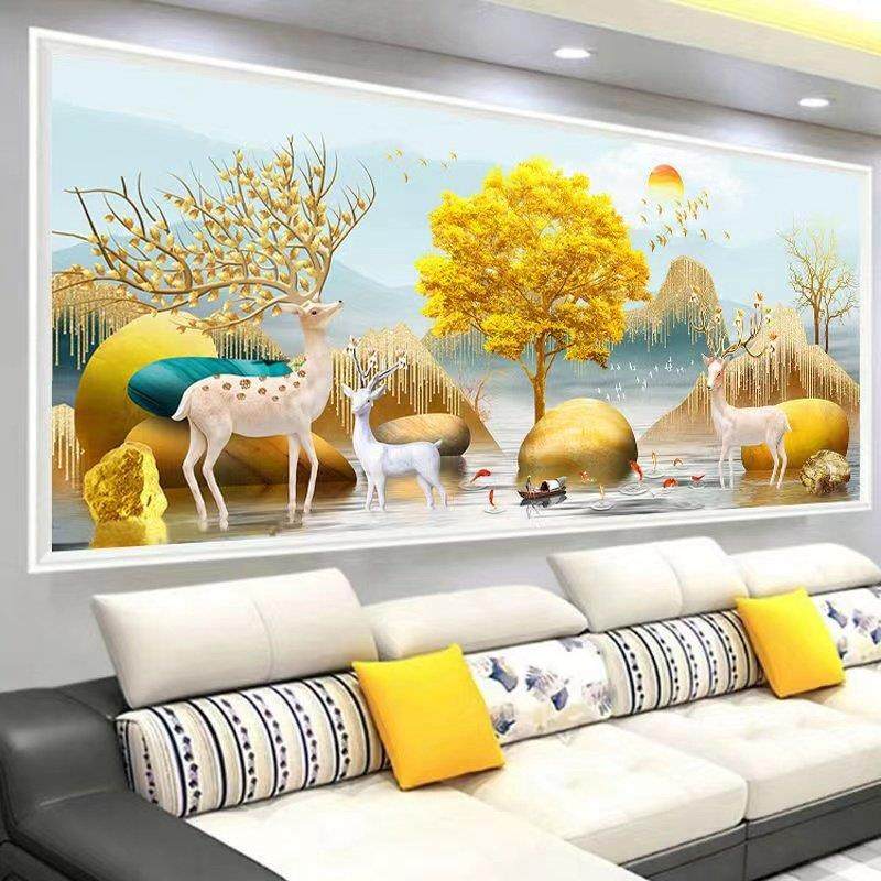 5D钻石画满钻石新客厅钱树麋鹿风景无障碍豪华钻石十字绣2025点粘,居家布艺,钻石绣,淘宝优惠券,粉丝福利购,淘宝优惠卷