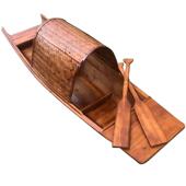 古董遮阳篷船小木船渔船户外实木装 饰水上观光电动游船遮阳篷景观