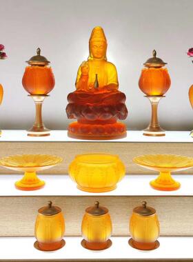 琉璃吉祥花佛具套装香炉装饰品供佛果盘圣水杯灯花瓶佛堂用品家居