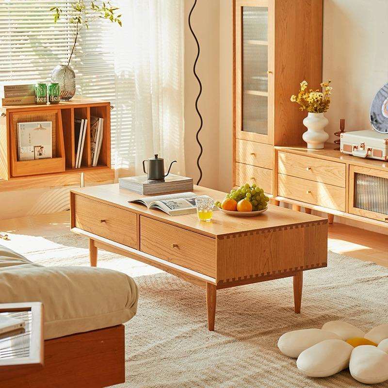 北欧樱桃木橡木云端茶几整装原木家具日式简约小户型家用客厅茶台
