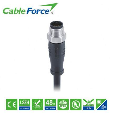 新M12连接器4pinD-Code公头直头成型式屏蔽型信号传输