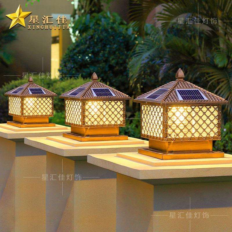 欧式柱头灯户外防水太阳能接电两用款别墅大门口两侧庭院柱子围墙