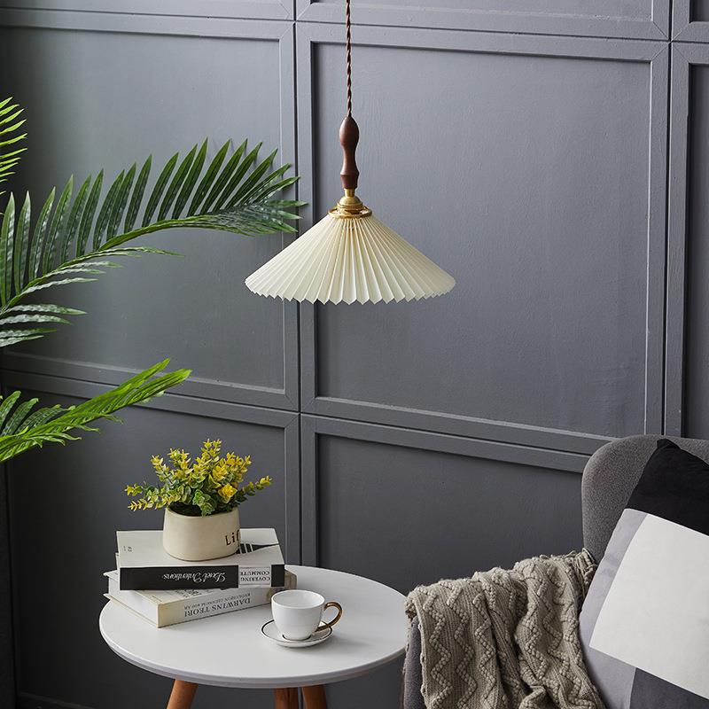 复古北欧简约百褶小吊灯胡桃木日式吧台餐厅民宿网红单头卧室床头