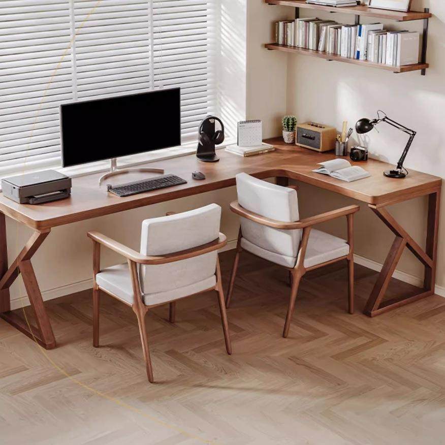 现代简约全实木转角书桌椅组合小户型家用卧室书房学生双人学习桌