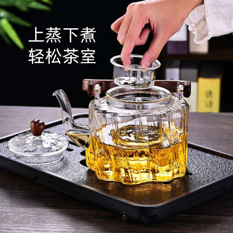 提梁壶大容量蒸煮两用茶壶加厚新款泡茶壶高硼硅耐热玻璃提梁壶