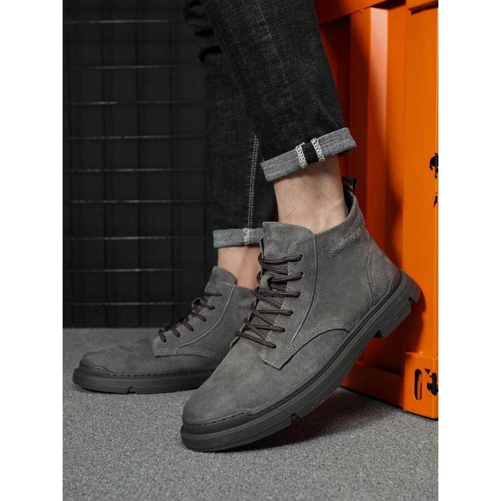 战狼马丁靴男中帮真皮百搭男鞋英伦风春秋季休闲高帮工装短靴子潮