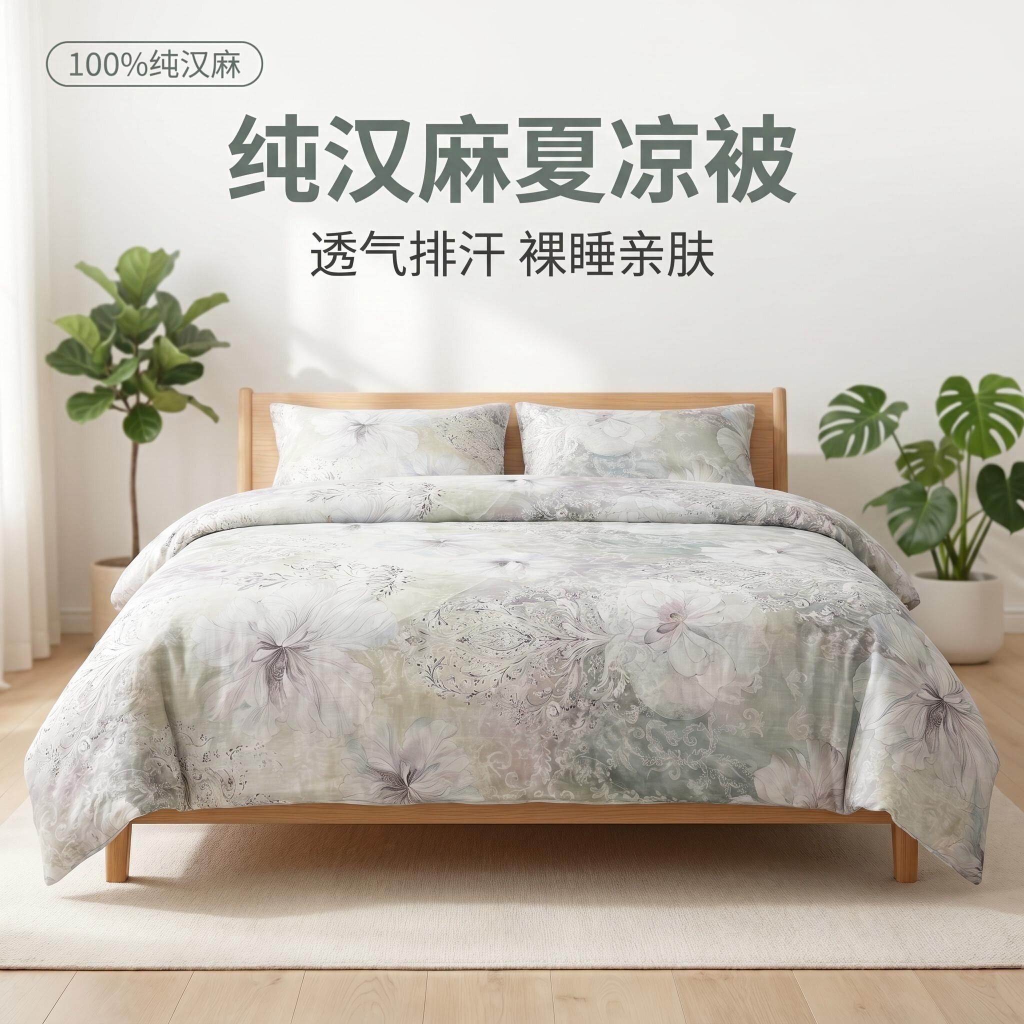 纯汉麻印花「虞美人/花羽」夏凉被透气干爽亲肤抗菌