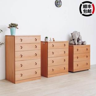 收纳柜储物柜现代简约可移动榉木家用带抽屉整理柜 儿童全实木卧式
