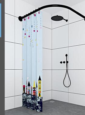 无冲孔弯曲浴帘杆套装浴室黑色多功能l形浴帘杆淋浴房浴室扇形浴