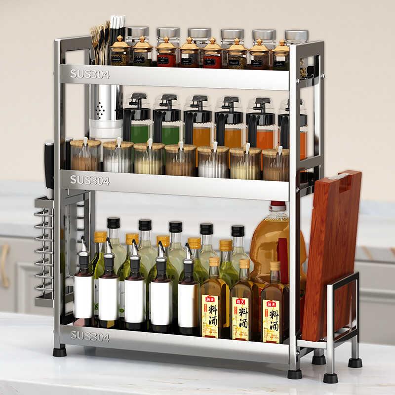 304不锈钢调味罐架厨房置物架台面调味品筷子刀架盐调味瓶罐收纳