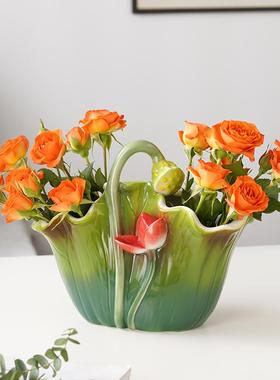 现代中式珐琅彩陶瓷花瓶客厅餐厅装饰品摆件插花桌面干花装饰花盆