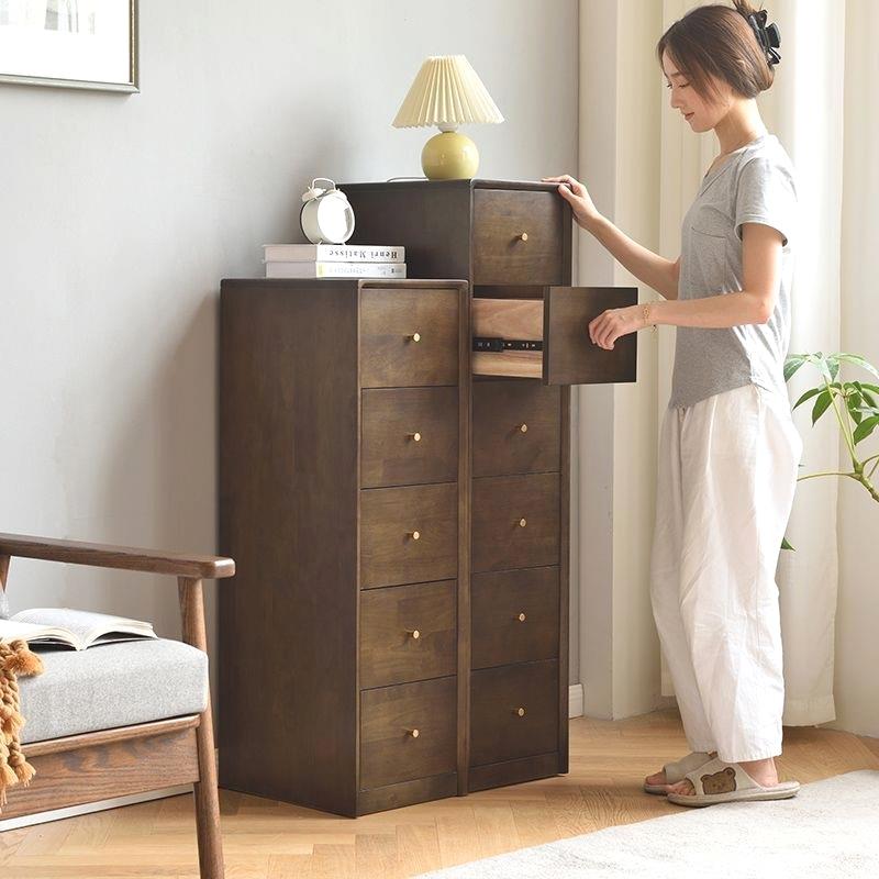 25/30/35cm实木超窄缝隙储物橡胶木多层抽屉式缝隙角储物床头柜