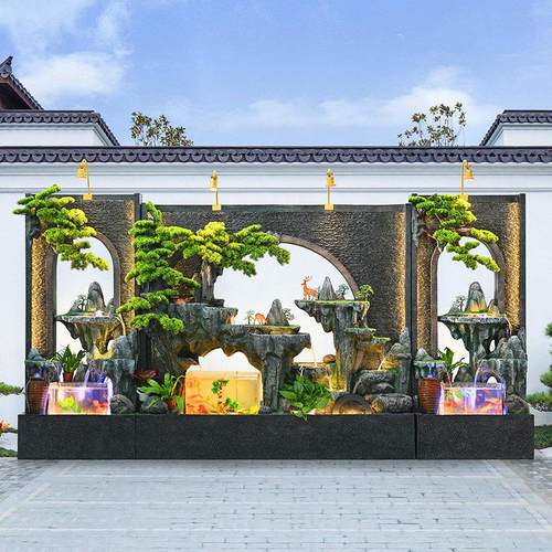 大型风水假山流水鱼缸循环水幕墙屏风办公室客厅景观装饰开业新居
