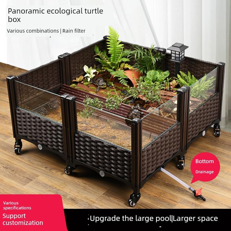 黄缘龟缸乌龟缸带爬台大号造景生态缸家用养龟专用饲养环境养殖箱