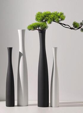 陶瓷花瓶摆件客厅插花高细长枝轻奢高级感黑色入户玄关新房装饰品