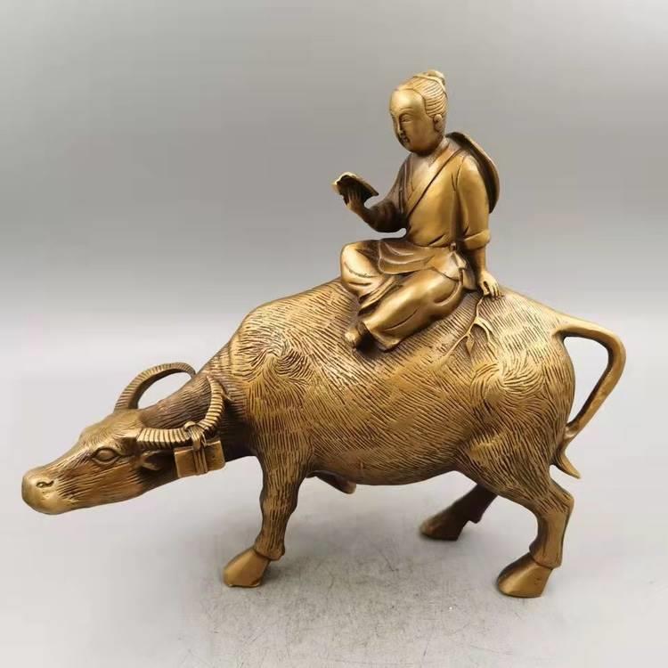 纯铜童子骑牛摆件牧童牛孺子生肖牛招财家居桌面书房玄关装饰