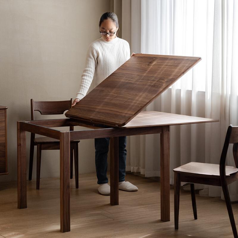 北美黑胡桃实木可折叠餐桌伸缩吃饭桌2025新款书桌小户型家用方桌