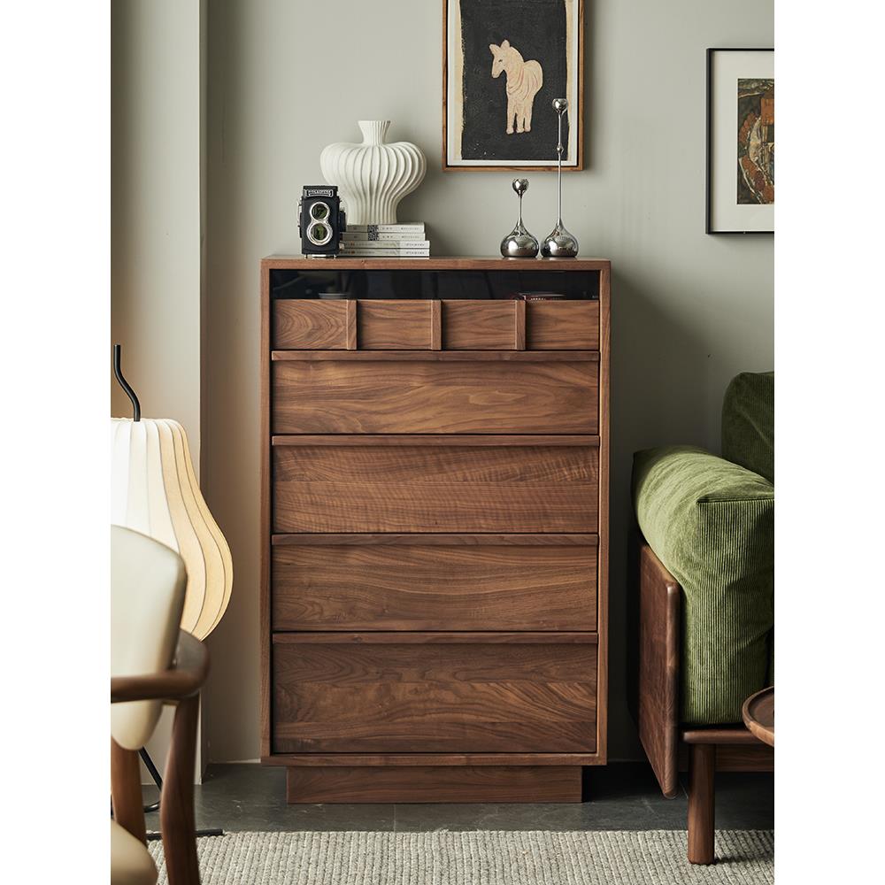 北美黑胡桃木五斗柜客厅卧室收纳储物抽屉柜实木骨骼线复古九斗柜