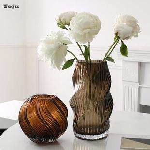 意式现代玻璃花瓶轻奢高级感客厅装饰摆件不规则扭曲吹制琉璃花器