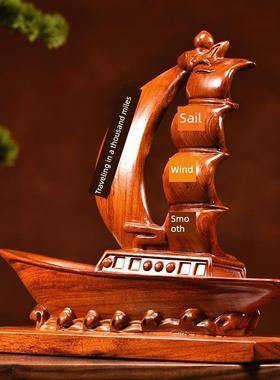 花梨实木一帆风顺船帆摆件红木雕刻帆船工艺品办公室开业毕业礼品