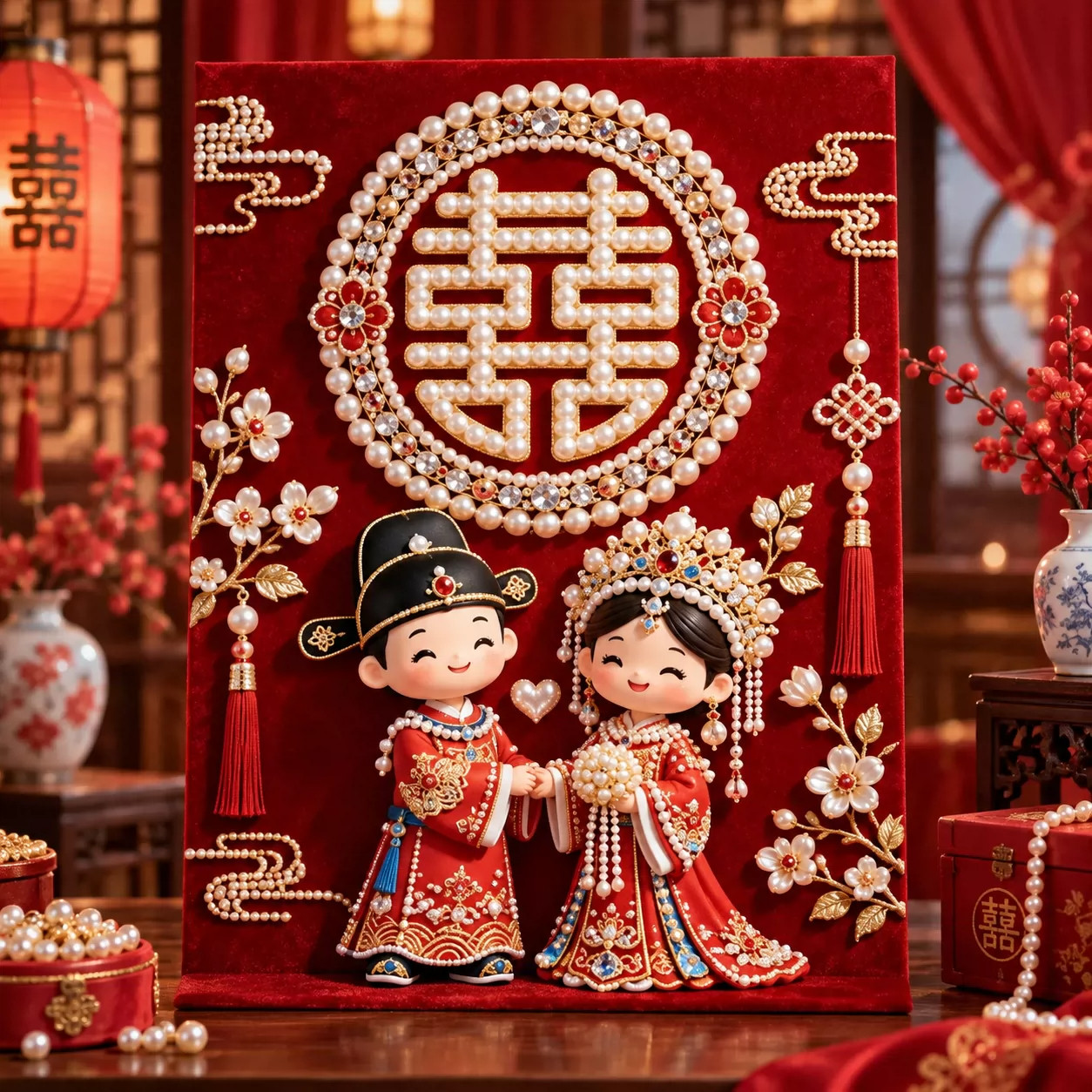 中式婚礼diy珍珠画手工材料包