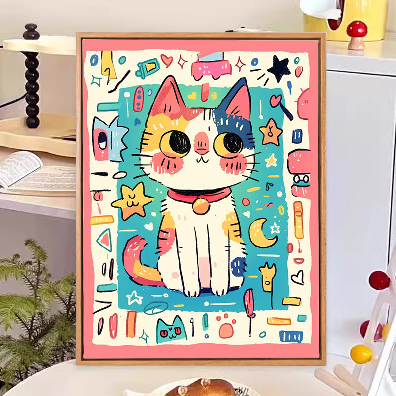 多巴胺猫咪数字油画diy填色画画