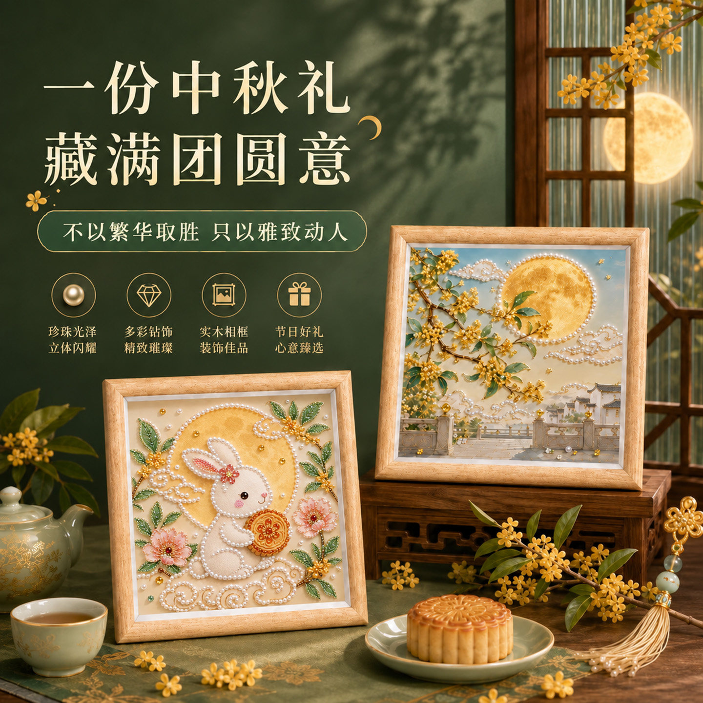 中秋节珍珠画diy手工装饰画