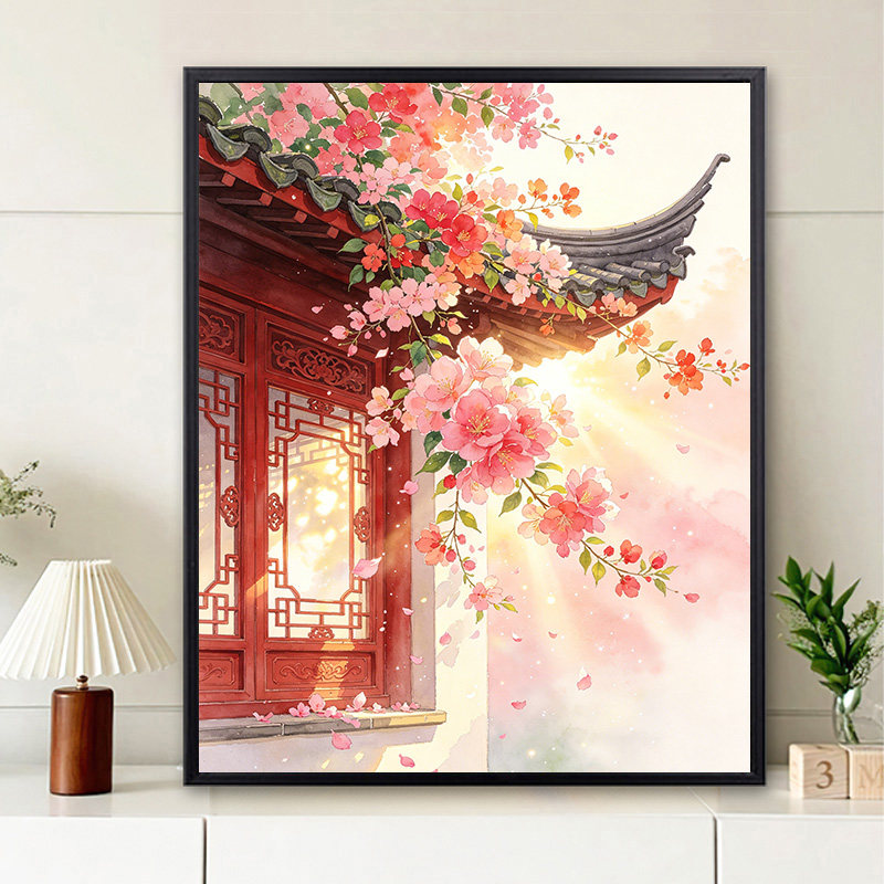 新中式古风三角梅数字油画diy