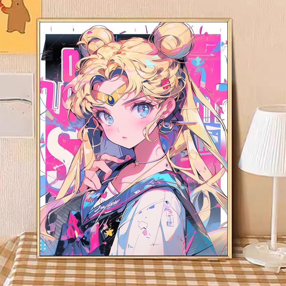 星光美少女战士数字油画diy潮流动漫手工绘填涂色丙烯油彩装饰画