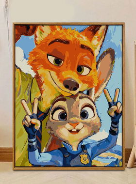 朱迪尼克数字油画diy盖瑞蛇涂色手工绘疯狂动物城2情侣油彩装饰画