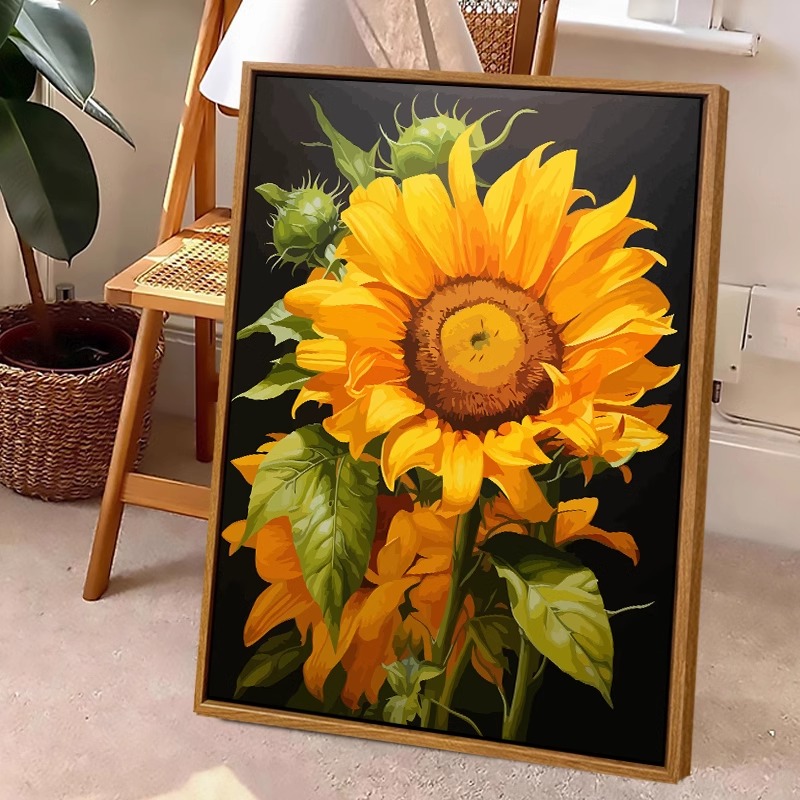 向阳而生数字油画diy向日葵植物花卉填充手绘油彩画填色装饰挂画